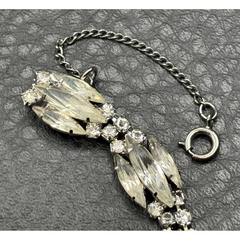 Vintage Weiss Art Deco Style Crystal Marquise Rhinestone Bracelet Silver Tone